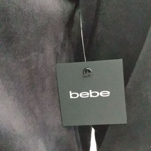 Bebe Black Velour Hooded Jacket W/ Rhinestone Logo - Picture 3 of 16
